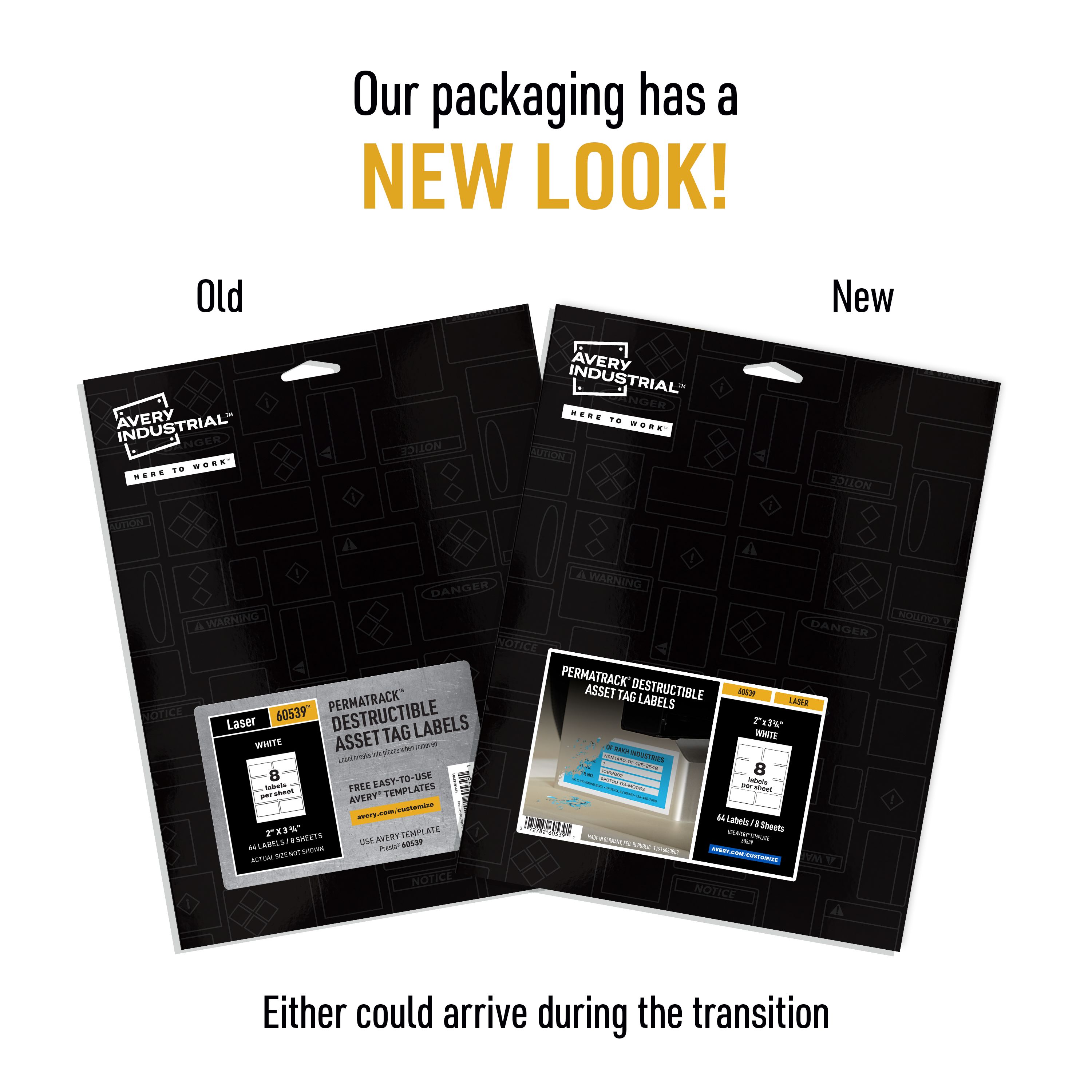 Destructible Asset Tag Labels, 3-3/4